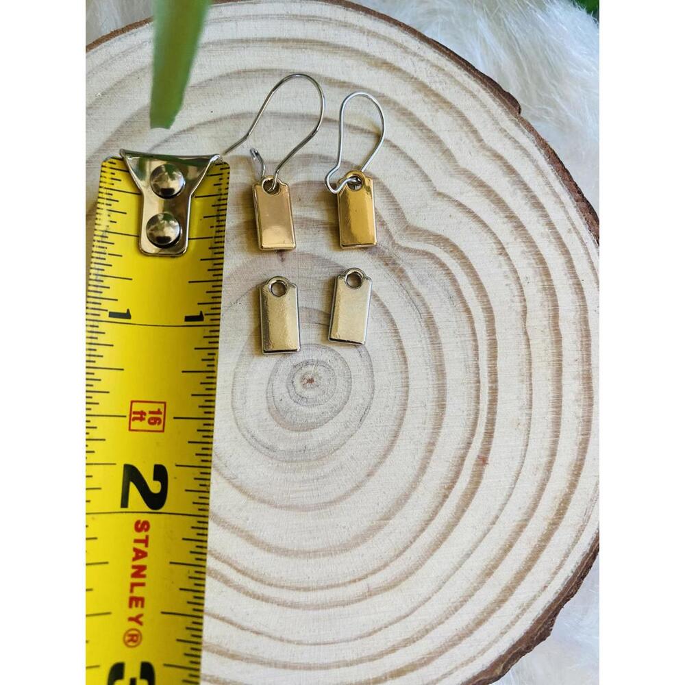 Small Gold And Silver Tone Rectangular Tag Earrin… - image 2